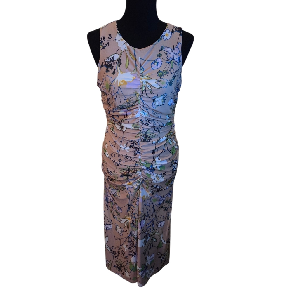 Halogen Women's Floral Ruched Midi Dress M Brown Blue NWT - Picture 2 of 4
